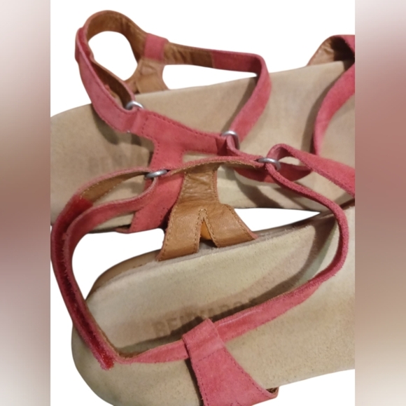 Benvado Suede Sandal Tan/Red Strappy Size 7 - Picture 4 of 6